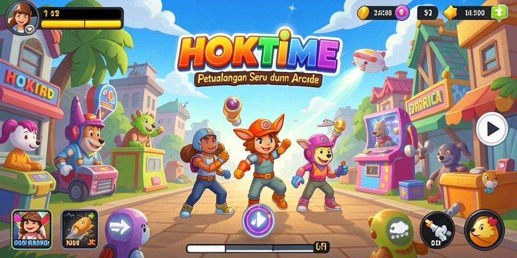 Tampilan gameplay HOKITIME yang penuh warna dan seru.