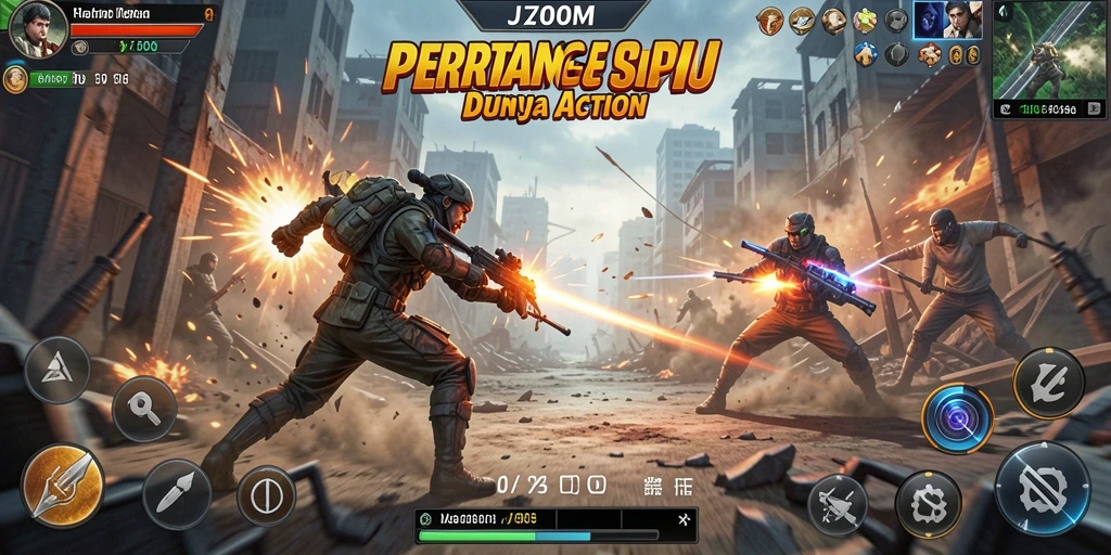 Tangkapan layar J200M menampilkan tindakan seru dalam permainan action.