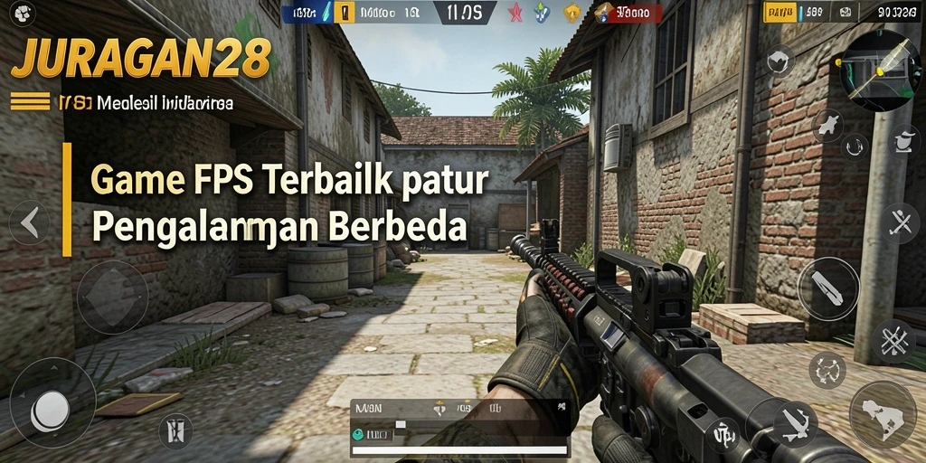 Screenshot utama gameplay JURAGAN28 menampilkan aksi tembak-menembak yang intens.