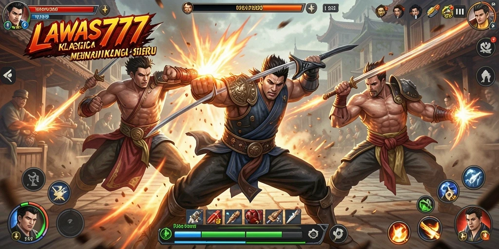 Screenshot utama LAWAS777 menampilkan aksi pertarungan yang intens dan karakter yang dinamis.