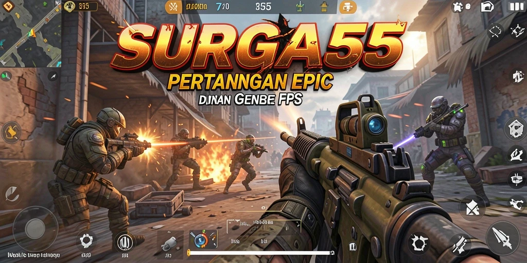Screenshot SURGA55 menampilkan aksi tembak-menembak yang intens dan mendebarkan.